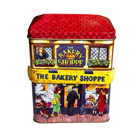 Vintage Bakery Shoppe Themed Square Tin Container Collectible With Hinged Lid - Picture 3 of 11